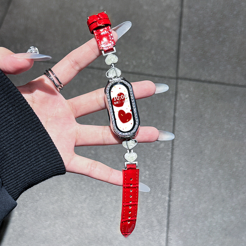 精致爱心适用小米手环9手表带竹节纹小米手环10表保护套镶钻3139B高清大图