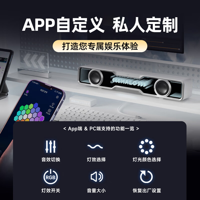 EDIFIER/漫步者花再Halo Soundbar电脑音响台式家用桌面蓝牙音箱游戏专用桌搭 破晓白高清大图