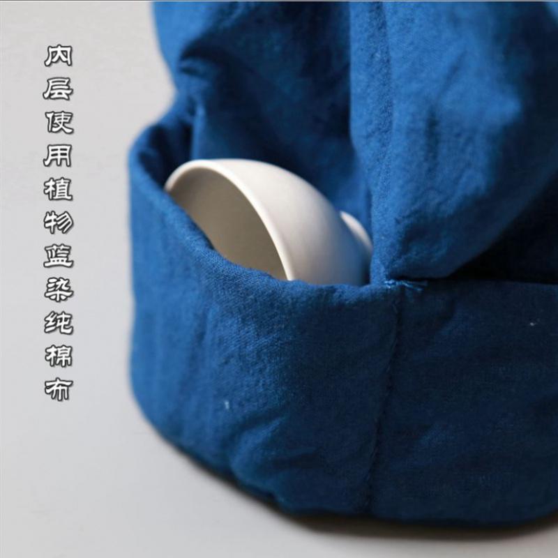 美帮汇植物蓝染棉布收纳袋茶壶茶杯一壶四杯束口抽绳扎染旅行茶具收纳包高清大图