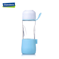 三光云彩(GLASSLOCK)玻璃水杯茶杯 便携式运动水杯 短套螺旋纹 蓝色 GL733 500ml