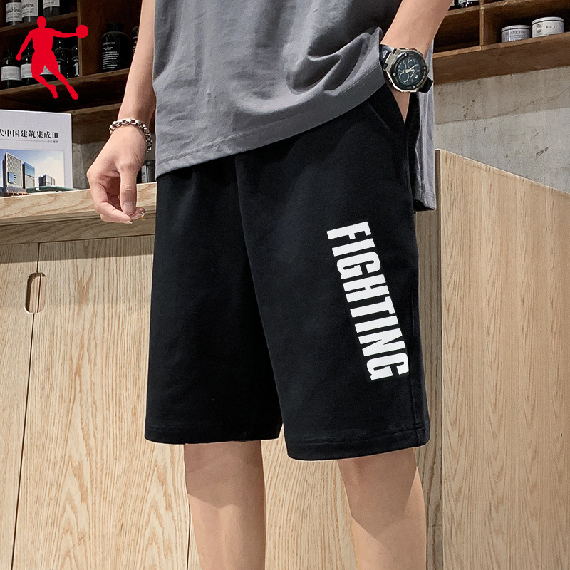 乔丹短裤男新国潮字母印花五分裤男士黑色宽松休闲运动短裤
