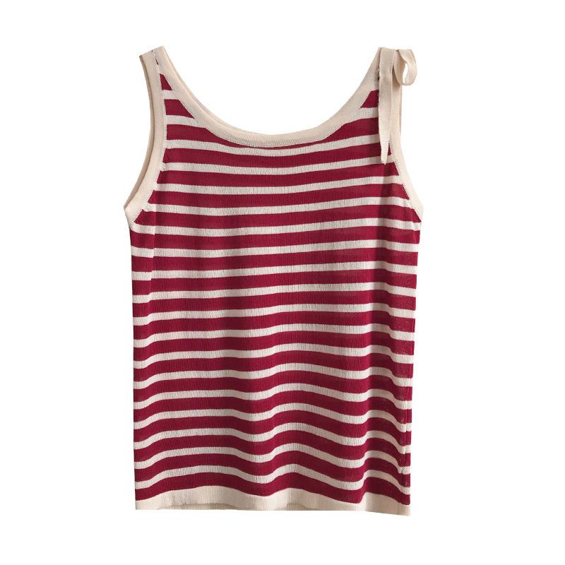 秋壳冰丝小吊带背心女夏季条纹内搭外穿小众设计感宽松小清新上衣