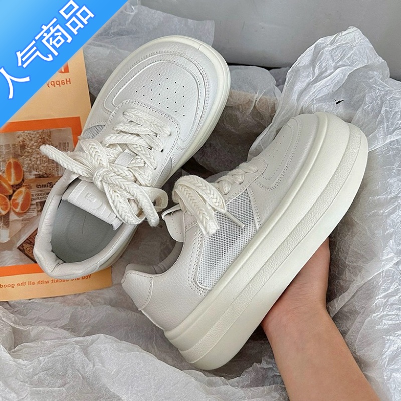 SUNTEK丑萌小白鞋女夏季新款chic小众厚底透网大头面包鞋圆头学生板鞋女高清大图