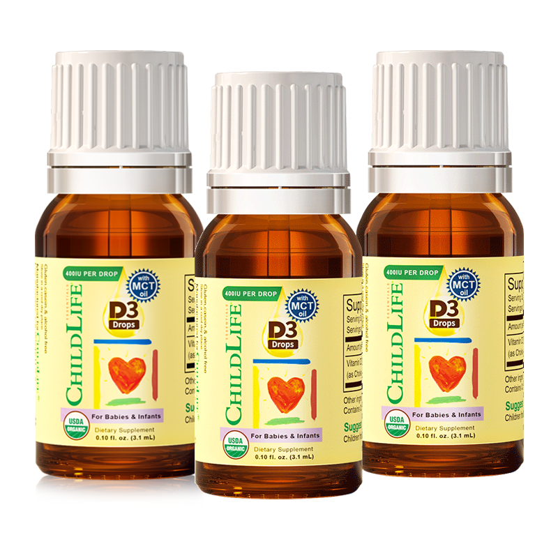 3瓶装|童年时光有机维生素d3滴剂 宝宝vd 宝宝儿童维生素d滴剂 美国