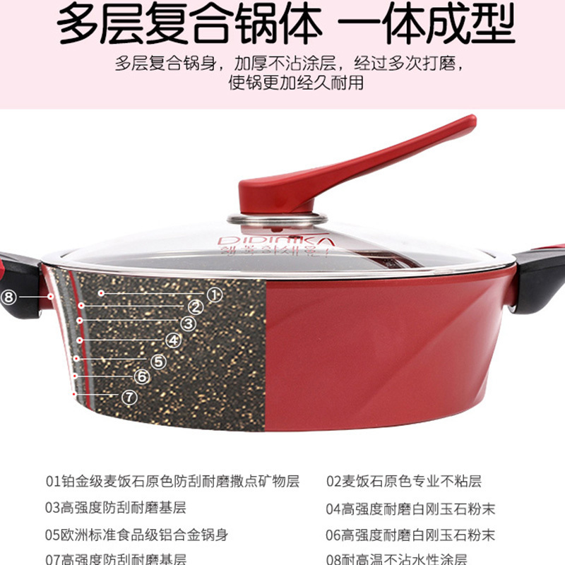 迪迪尼卡(Didinika)2019新款28cm浅汤锅家用麦饭石不粘锅多功能双耳煮锅