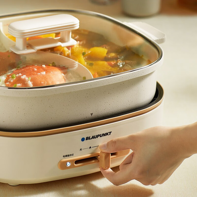 蓝宝(BLAUPUNKT)电火锅家用多功能分体式大容量电煮锅电蒸锅带蒸笼多功能锅 6L 分体鸳鸯锅BP-HG05高清大图