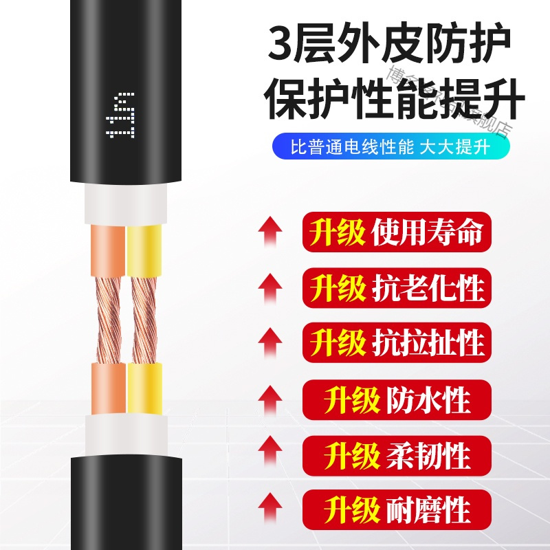 户外纯铜芯电线家用电缆线2芯软线1.5 2.5 4平方护套线电源延长线