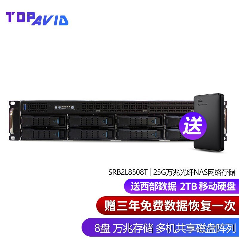 拓普(TOPAVID) SRB2L8512 12盘 10G光纤共享存储阵列 视频编辑 配置六通道万兆光纤接口网络存储