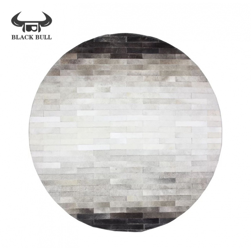 美帮汇北欧美式现代简约牛皮拼接地毯垫房 入户电脑椅卧室圆形ins 白加灰NPYZ-12(圆形) 1500MM&times;1500MM