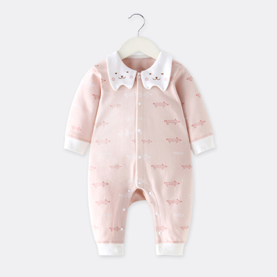 新生婴儿儿衣服秋冬内衣婴幼儿哈衣小孩出行服初生宝宝连体衣春秋 粉红色 66cm