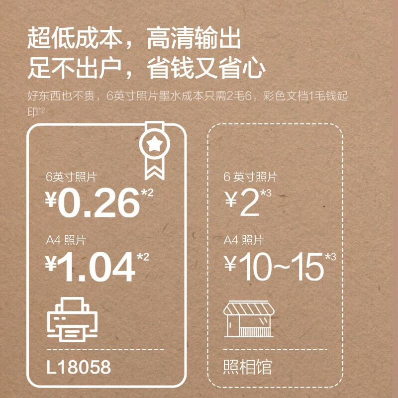爱普生L18058无线墨仓式A3+设计专用6色专业照片打印机原装连供家用办公无线WiFi微信彩色喷墨打印L1800升级款