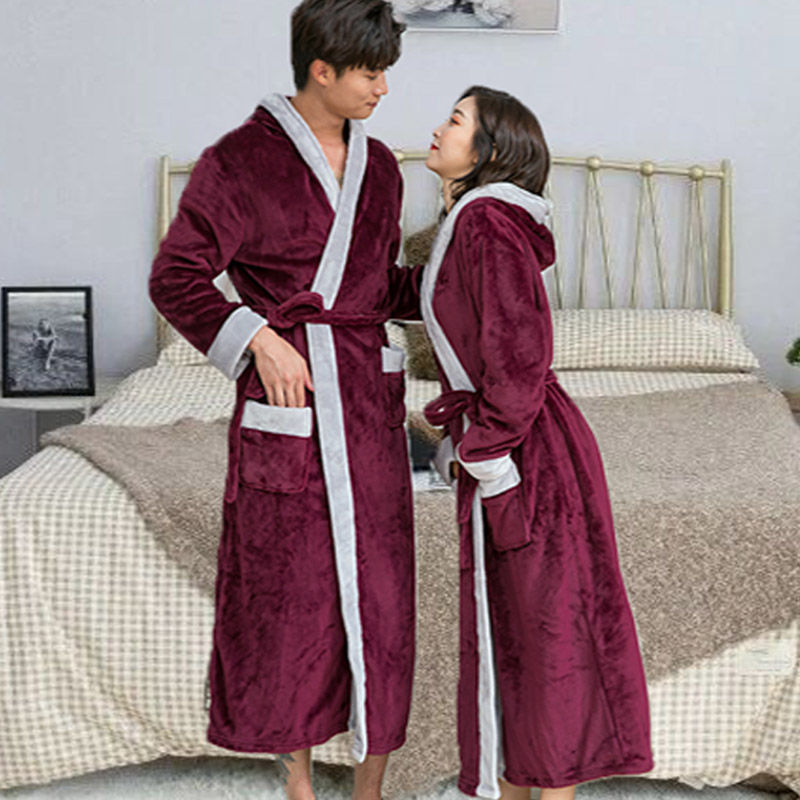 睡袍女冬季加厚加长款浴袍法兰绒情侣浴衣男士大码珊瑚绒学生睡衣高清大图