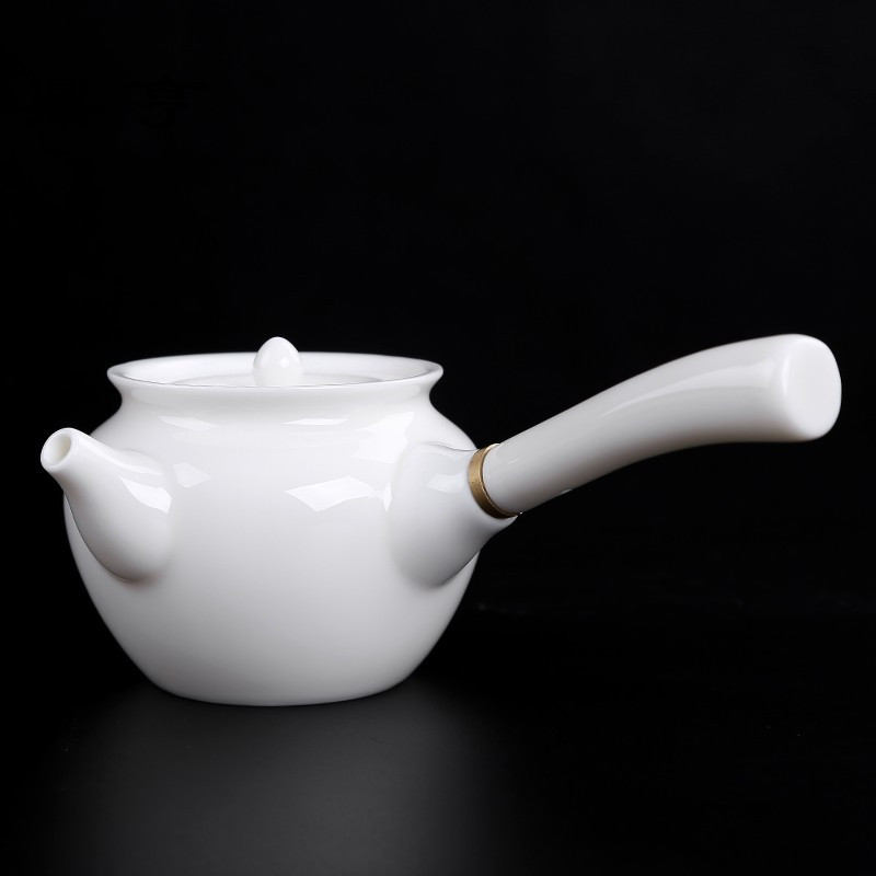 鼎亨中国白德化侧把壶白瓷功夫茶具套装整套手工羊脂玉瓷侧把茶壶