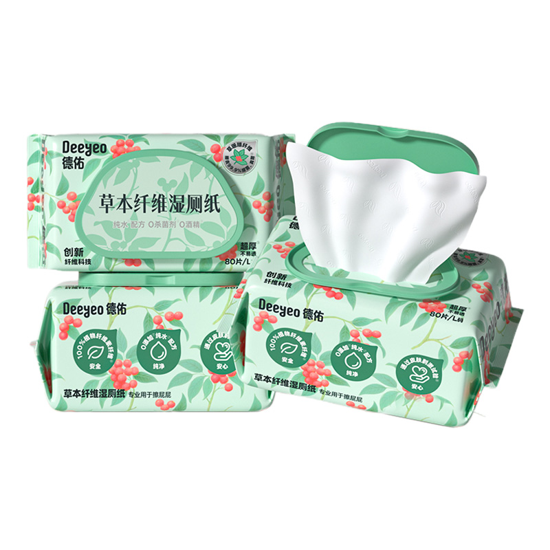 德佑湿厕纸80片*5包纸质厚实温和洁净草珊瑚款10011063
