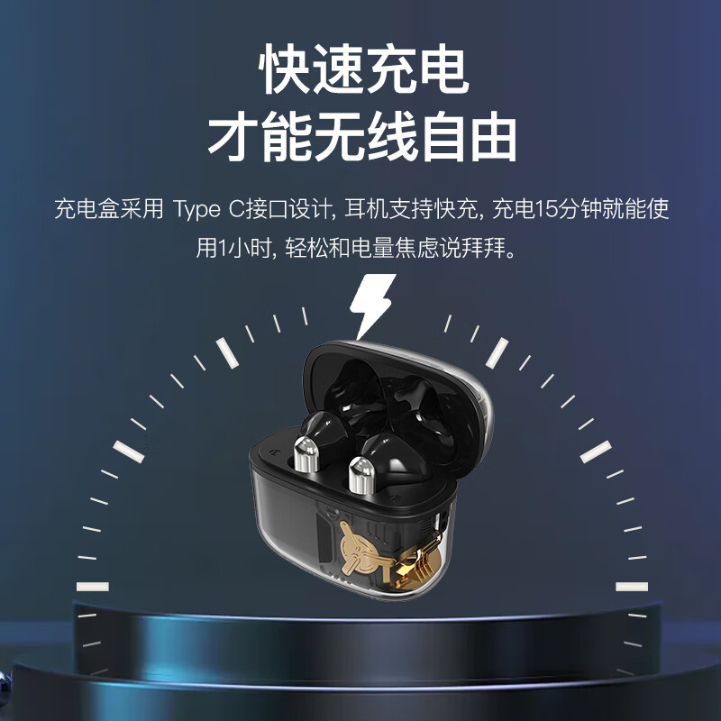 飞利浦(PHILIPS)真无线蓝牙5.3手机通话降噪运动跑步重低音音乐耳TAT1168 黑色
