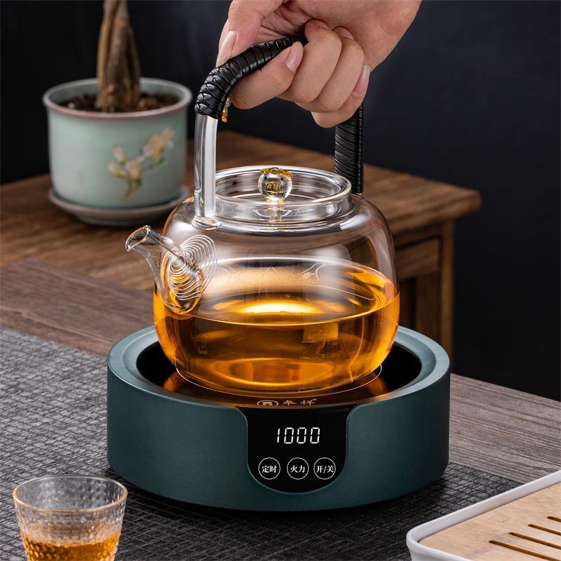 电陶炉煮茶器迷你家用小型煮黑洱白茶玻璃蒸汽养生壶套装保温|墨绿电陶炉（单机）