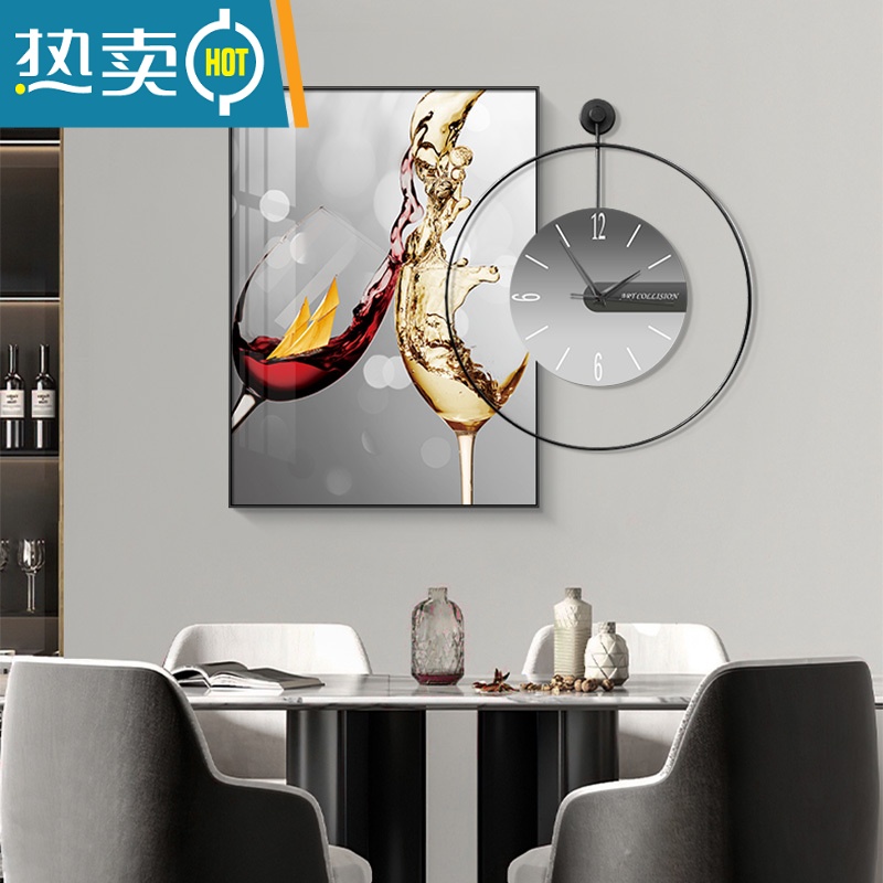 敬平轻奢餐厅装饰画钟表现代简约饭厅挂画歺厅客厅背景墙餐桌壁画装饰画高清大图