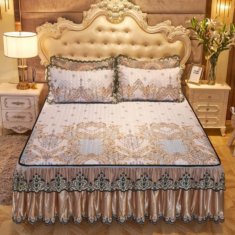 家柏饰(CORATED)夏季加厚床裙款冰丝凉席三件套可拆洗防滑夹棉床套罩式空调软席子高清大图