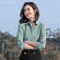 白色雪纺衬衫女七分袖职业正装夏季韩版气质百搭工作服女中袖衬衣[8天内发货] 灰绿色 4XL