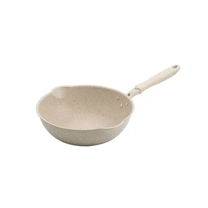 不易粘锅炒锅家用小号麦饭石平底锅烘焙精灵煎炒两用电磁炉专用炒菜锅_白色-24cm炒锅无盖