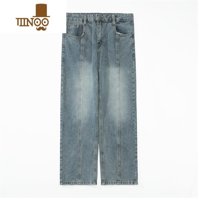 YANXU高街痞帅水洗牛仔裤子男款潮牌oversize港风坠感直筒阔腿U风高清大图