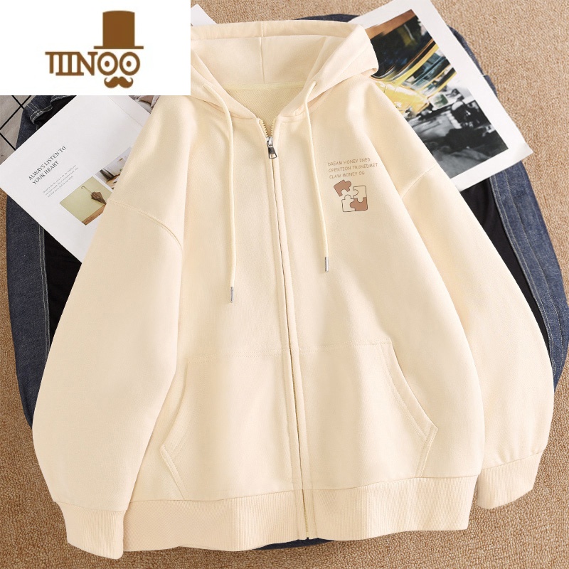 YANXU美式拉链卫衣男薄款ins潮流休闲宽松情侣装连帽开衫上衣外开高清大图