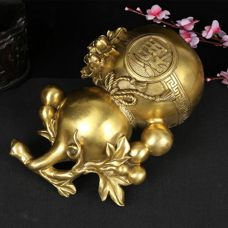 美帮汇铜葫芦摆件 寓意大号福临牡丹花葫芦客厅摆件高清大图