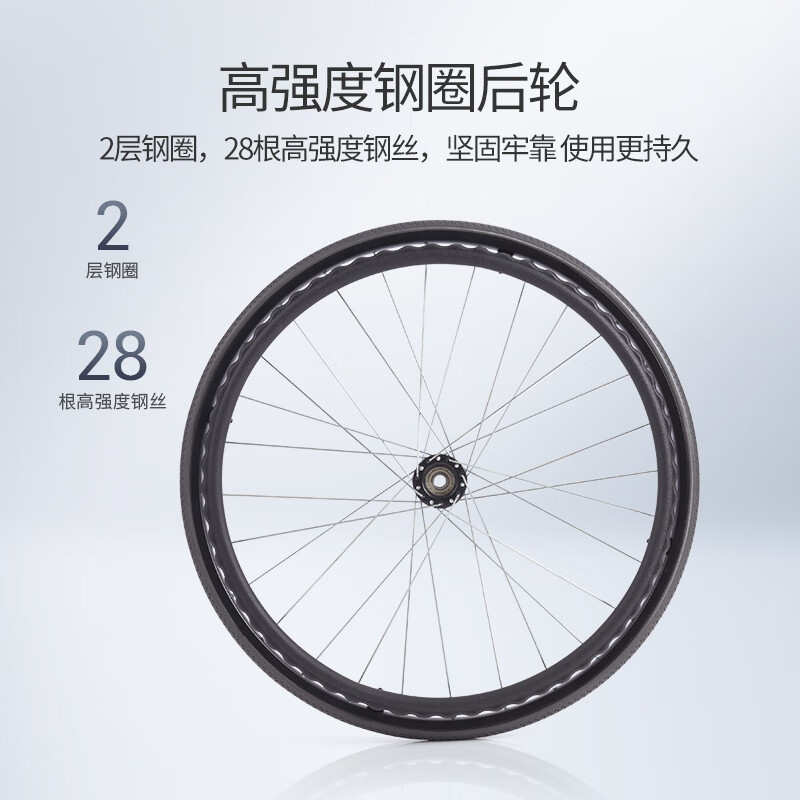 鱼跃轮椅车H051折叠老人轻便旅行手推车钢管免充气胎代步车/高清大图