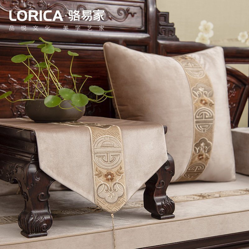 新中式桌旗禅意中国风茶桌巾装饰茶几台布艺餐桌布 登春台 登春台-素雅杏 33*210cm（适用桌长1.6米-1.7米）