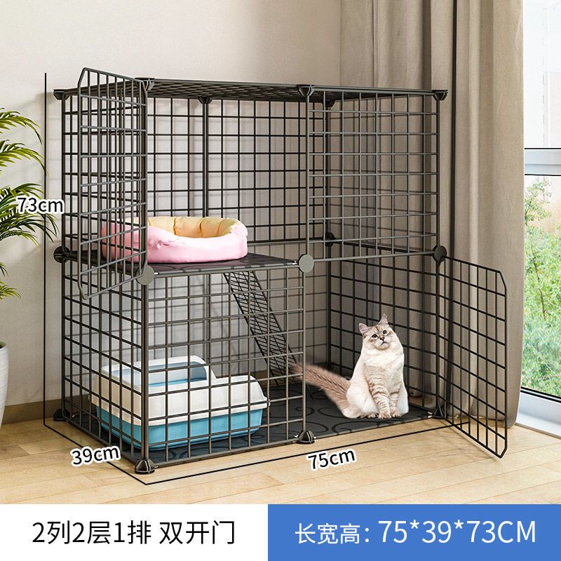 [2列2层1排-黑色] 基础款[加固扣+木锤+笼子] 猫笼子家用别墅超大自由空间带厕所猫屋猫舍室内可放猫砂盆猫咪窝