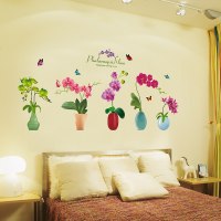 可移除墙贴纸贴画客厅背景墙壁装饰品花盆花瓶盆栽唯美创意柜贴