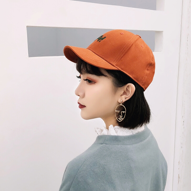 2018帽子女春夏短帽檐棒球帽百搭字母刺绣学生遮阳鸭舌帽韩版时尚桔红色2018新款叹号棒球可节