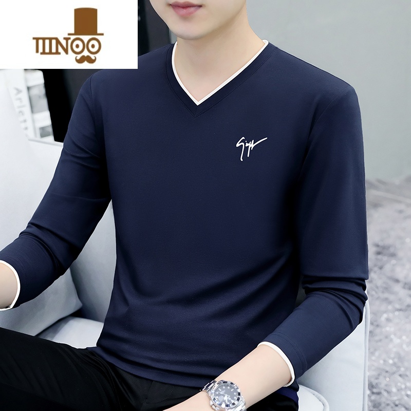 YANXU男士V领打底衫长袖t恤内衣衣服2022新款体恤内搭内袖男0 M(建议100-115斤) YP-Z1029宝蓝