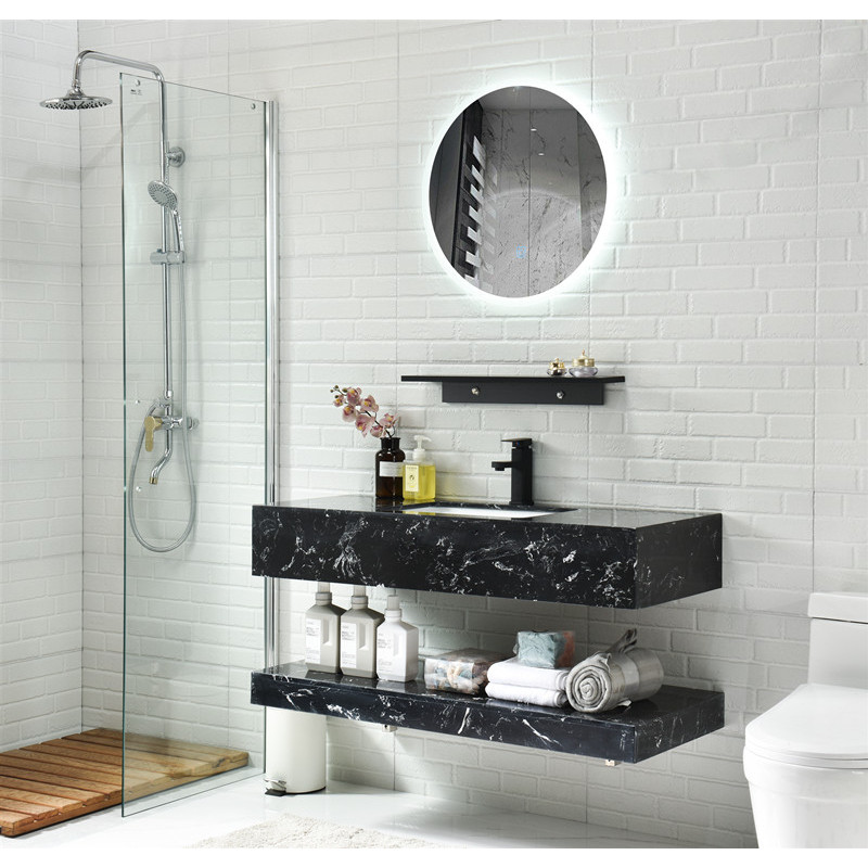 北欧双层大理石洗手盆组合卫生间挂墙式洗手盆小户型浴室柜洗漱台