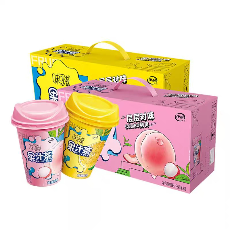 伊利味可滋果汁茶青青橘柠桃桃荔枝口味250mlx8杯箱