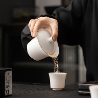苏氏陶瓷(SUSHI CERAMICS)悬停马蹄三才盖碗羊脂玉描金德化白瓷功夫茶具泡茶碗茶备
