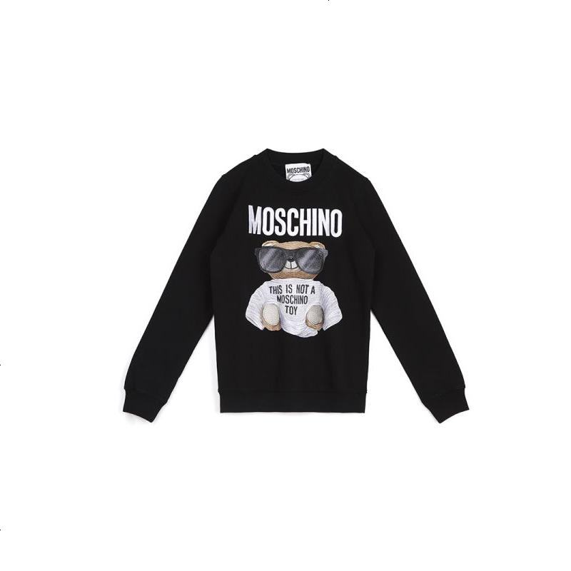 新款莫斯奇诺 MOSCHINO女士新款品女装黑色卫衣棉质刺绣嘻哈泰迪熊小熊上衣服饰套头卫衣17085527 V1