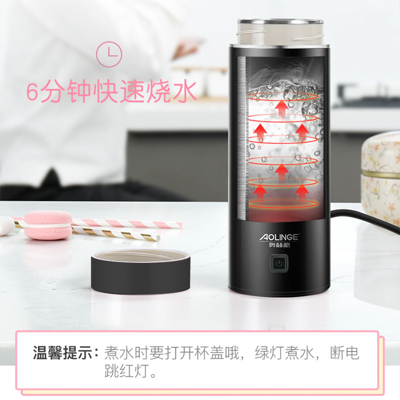 奥林格(AOLINGE) MX-S30小型电热杯便携式旅行电热水杯煮粥加热迷你烧水壶旅游电热水壶350ml 幻夜黑