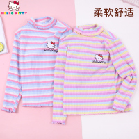 HelloKitty女童打底衫长袖儿童春秋纯棉保暖宝宝套头翻领条纹高领T恤