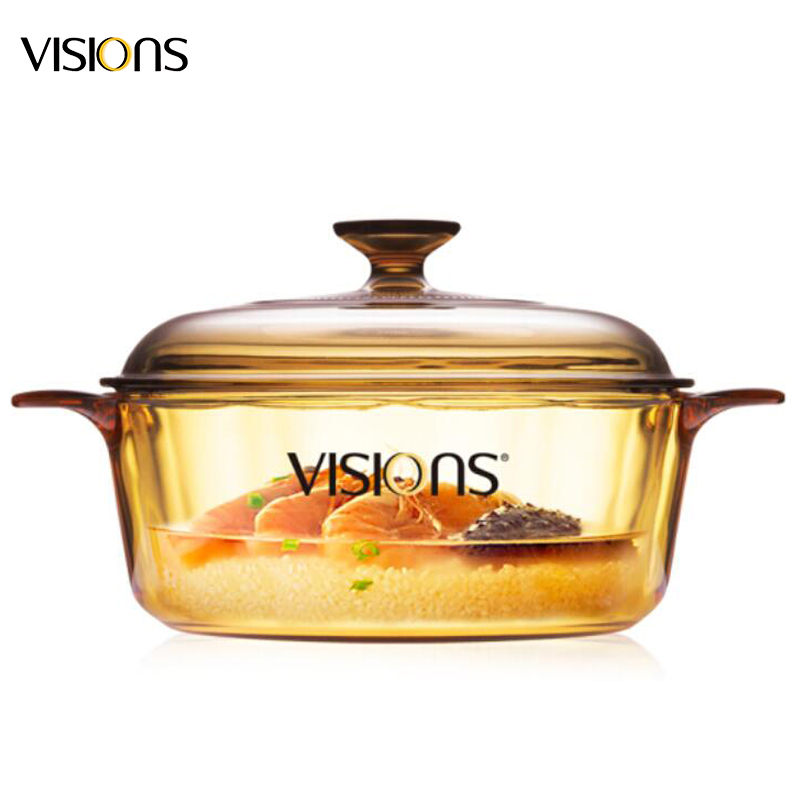 美国康宁(VISIONS) 家用晶彩透明2.25L汤锅 炖锅汤锅煲汤明火直烧玻璃锅 耐高温透明琥珀