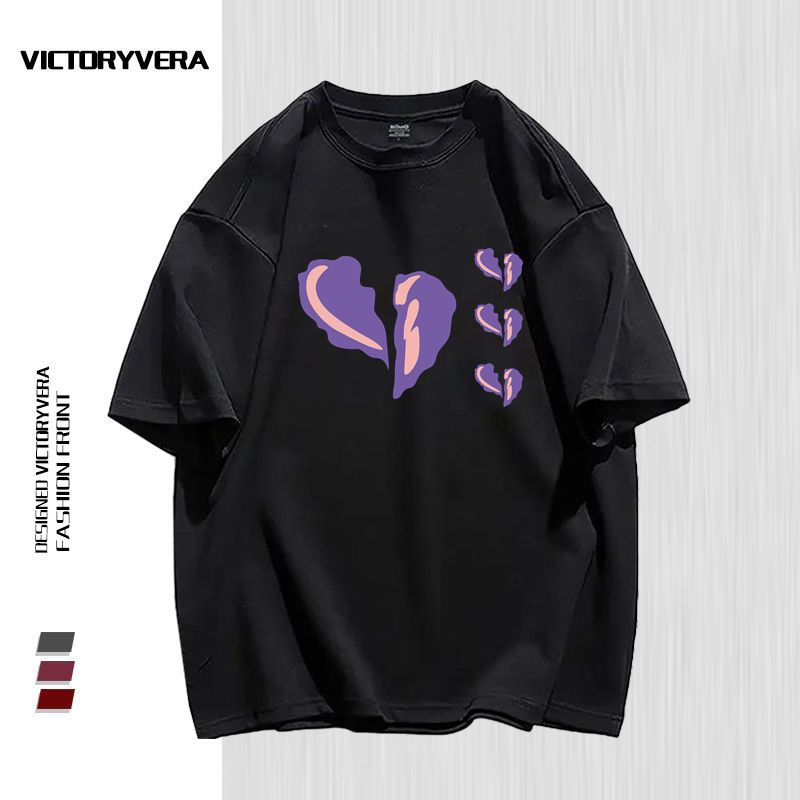 VICTORYVERA短袖t恤女2022夏季新款港风宽松休闲bf闺蜜装印花上衣 【黑色】 2XL