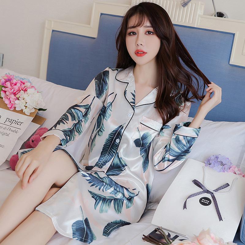 芭蕉叶睡裙女秋季长款性感冰丝长袖睡衣真丝绸薄款韩版春秋家居服视频