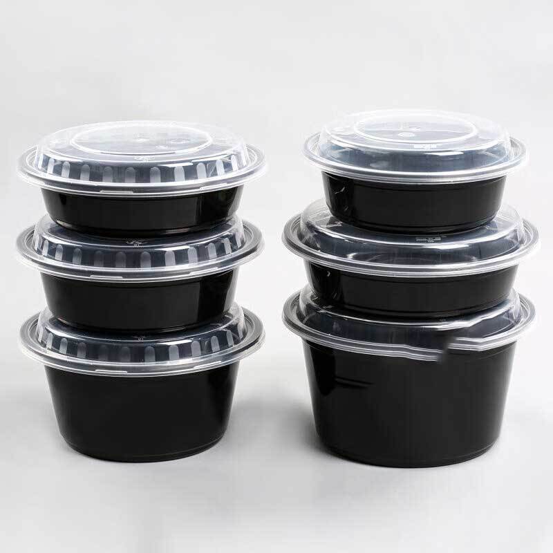儵忽 一次性单格黑色圆形密封盖打包盒 RY-NR-48-1 1420ml 150套/ 1箱高清大图