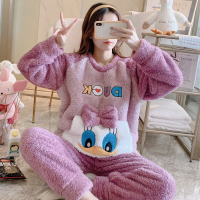 可莉允睡衣女秋冬可爱小熊珊瑚绒大码胖MM200斤加厚加绒冬季家居服套装睡衣