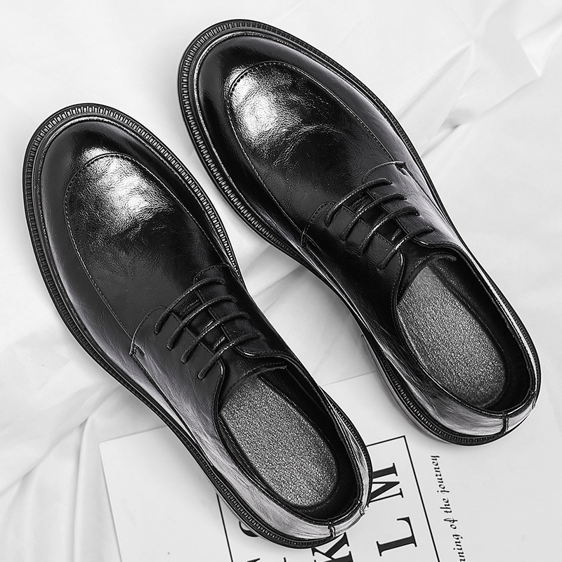 迪罗尼卡38码男士皮鞋商务西装软皮英伦内增高男鞋休闲布洛克结婚新郎鞋高清大图