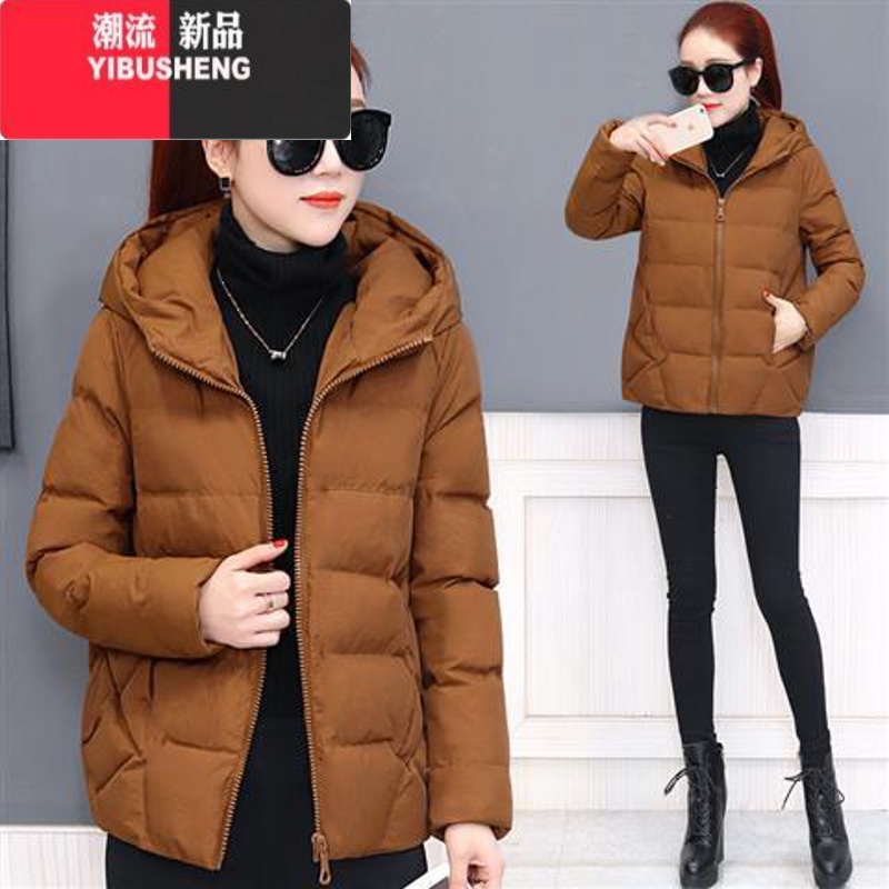 YIBUSHENG冬季加厚短款棉衣女韩版宽松连帽棉服女装百搭小棉袄显瘦冬装外套 焦糖色 M75-90斤
