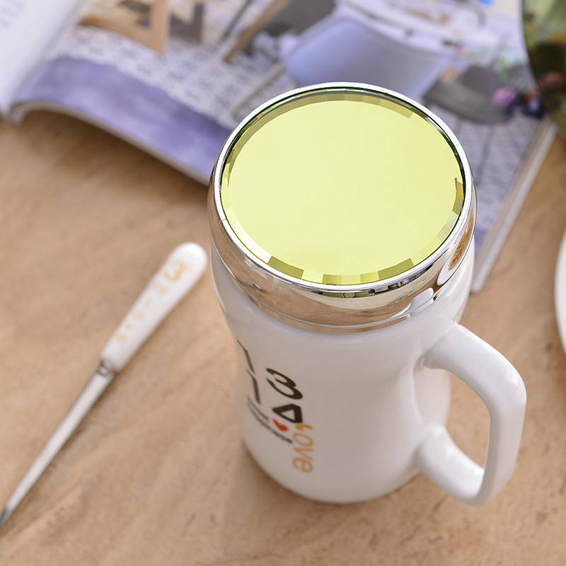彩帮创意镜面盖子陶瓷杯马克杯杯子创意 情侣杯水杯个性大容量茶杯