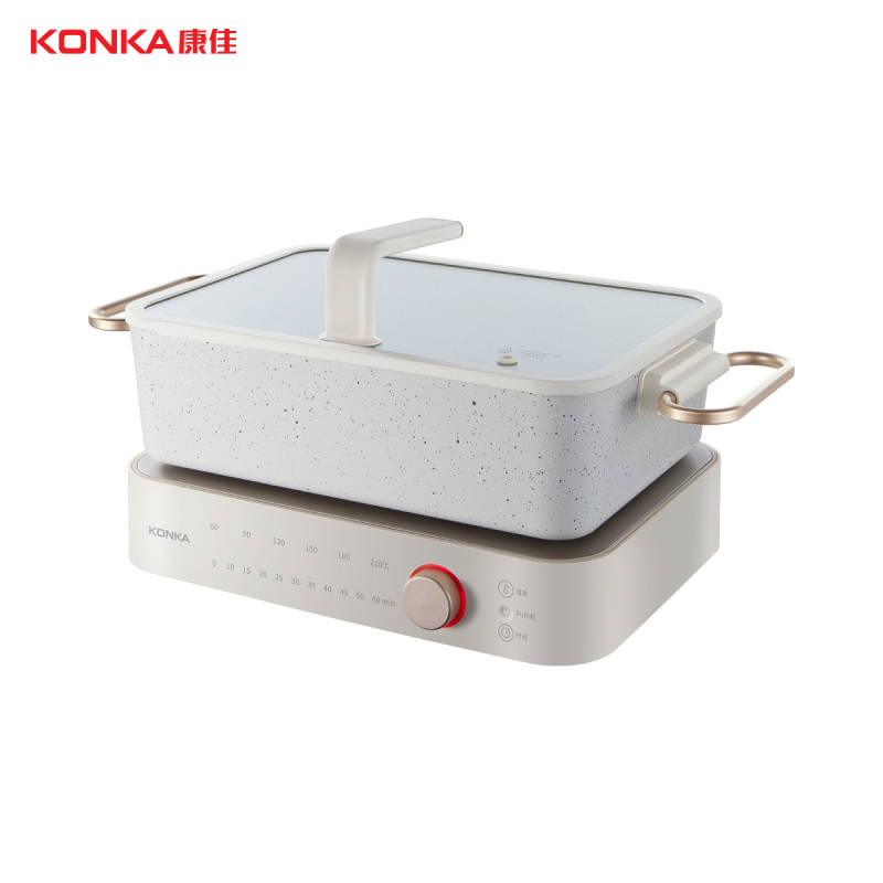 康佳(KONKA)多功能料理锅KZG-PS1多用途电烤锅电火锅烤肉煎煮涮烤一体锅多功能料理锅宿舍电煮锅迷你简餐机