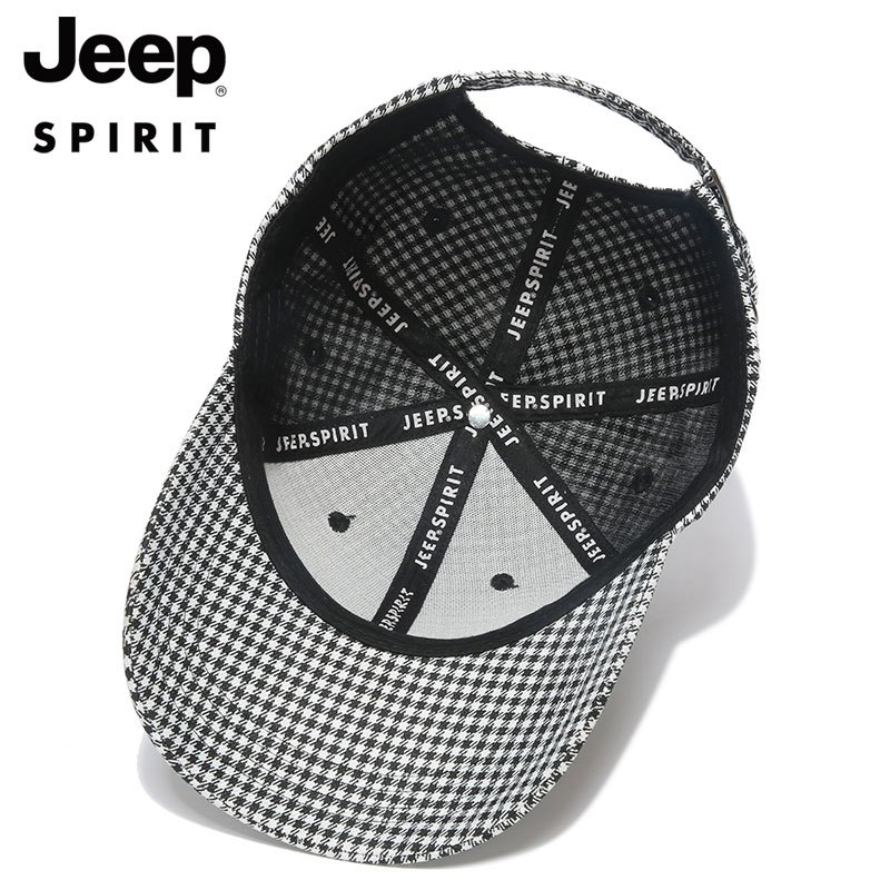 JEEP SPIRIT吉普专卖千鸟格情侣棒球帽男士细格纹休闲帽子户外工装休闲遮阳帽