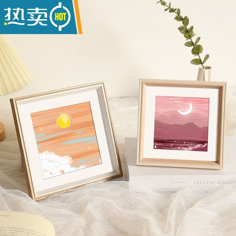 敬平油画棒相框摆台挂墙正方形作品保存画框装裱儿童北欧风小桌面摆件 樱花粉 方18寸[可放45.4*45.4cm]挂墙(2图片